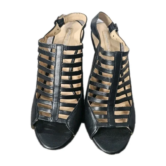 Antonio MELANIE BLACK Leather Strappy Heels, 8.5 M. Slingback Closure, Opentoe - Picture 1 of 7